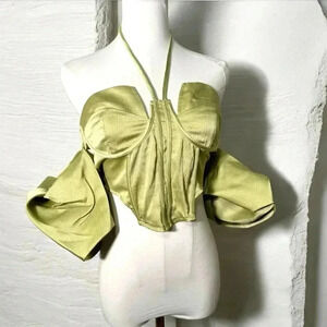 Pretty little thing coquette dreamy renaissance satin corset/top w puff sleeve 8